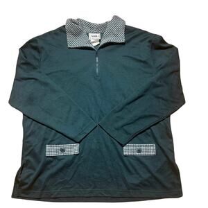 Vintage Nikki Army Green Large Grandma Cottage Plaid 1/4 Zip Collar Sweatshirt